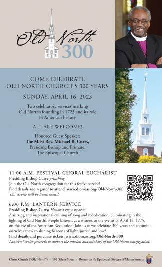 Presiding Bishop Michael Curry April 16, 2023, Old North 300th visit poster image