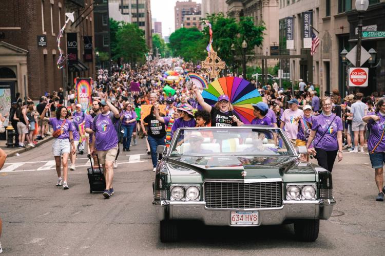 Episcopalians march together at Boston Pride.