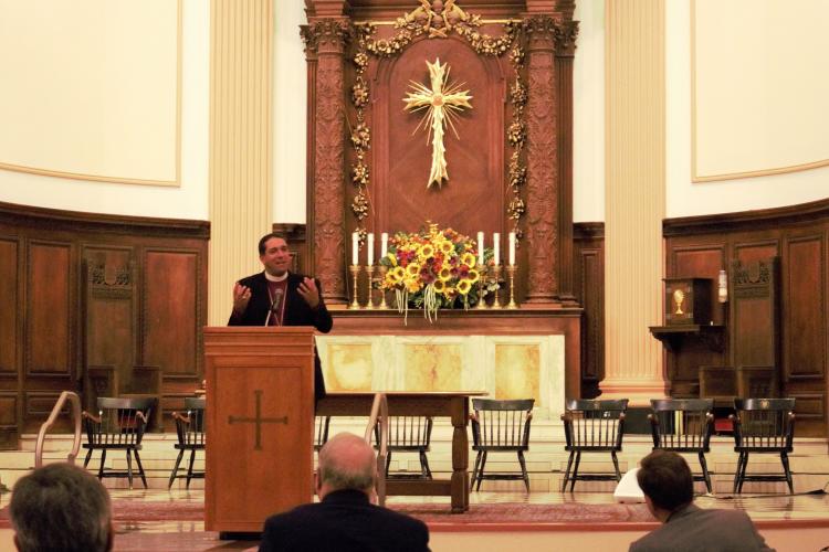Archbishop Hosam Naoum of Jerusalem speaking at Cathedral Church of St. Paul, Boston