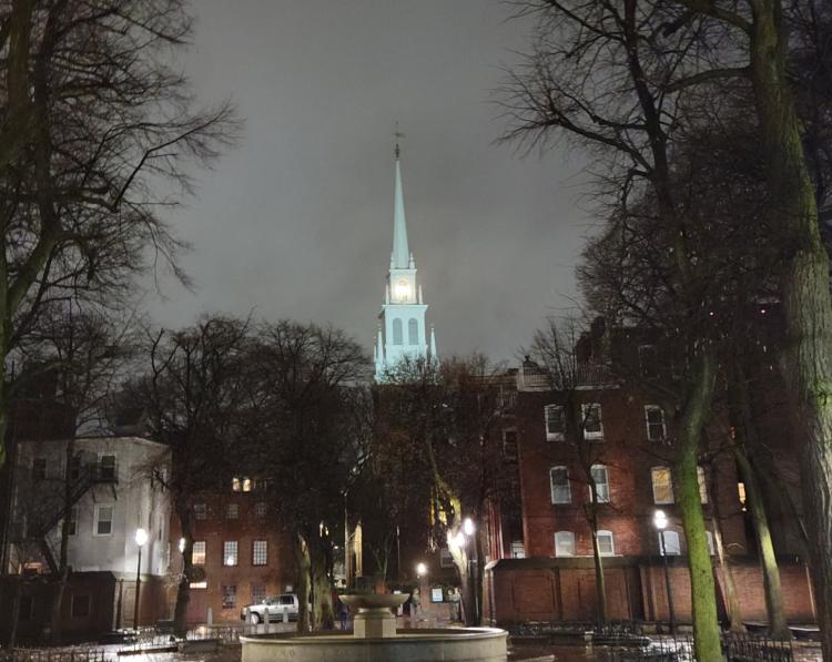 Old North Church Boston lanterns lit for democracy Jan. 5, 2022