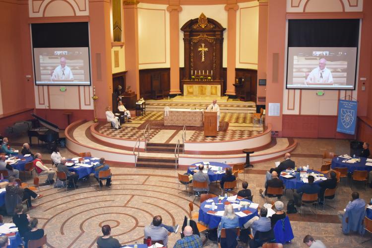 Photo of Bishop Gates preaching at 2024 Clergy Day